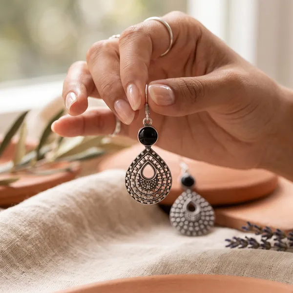 Silver_Black_Onyx_Teardrop_Dangle_Earrings_for_Women_|_Vintage_Boho_Drop_Earrings