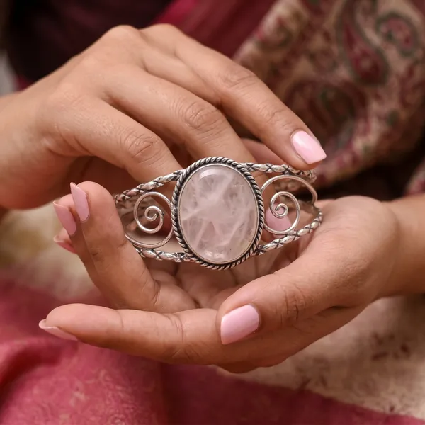 Silver_Rose_Quartz_Cuff_Bracelet_for_Women_|_Adjustable_Open_Bangle