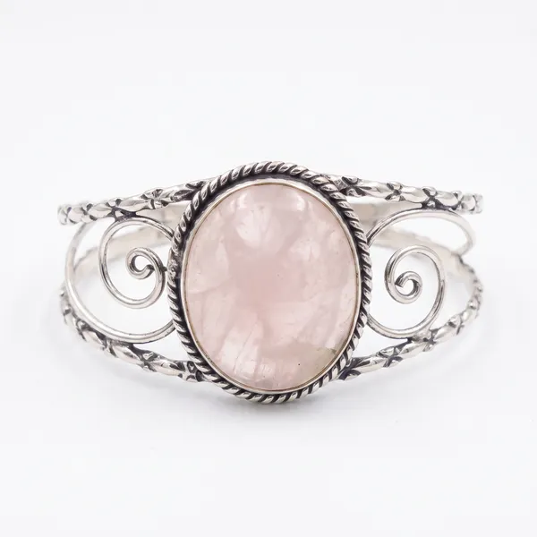 Silver_Rose_Quartz_Cuff_Bracelet_for_Women_|_Adjustable_Open_Bangle