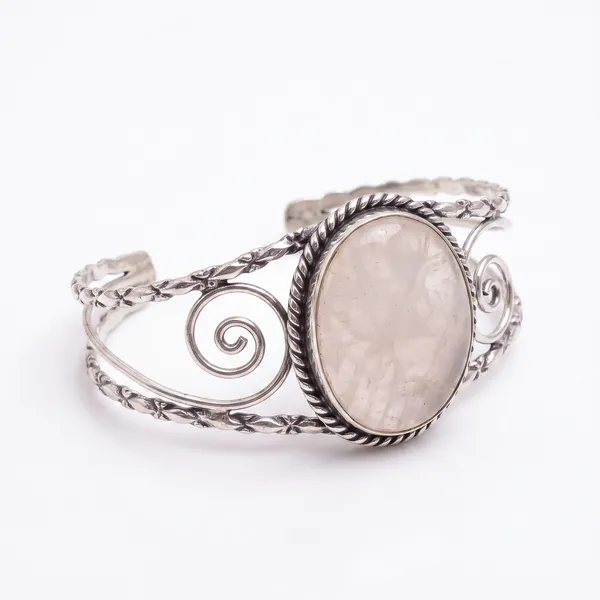 Silver_Rose_Quartz_Cuff_Bracelet_for_Women_|_Adjustable_Open_Bangle