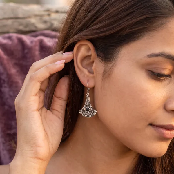 Silver_Black_Onyx_Boho_Dangle_Earrings_for_Women_|_Vintage_Ethnic_Drop_Earrings
