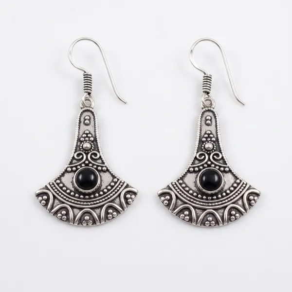 Silver_Black_Onyx_Boho_Dangle_Earrings_for_Women_|_Vintage_Ethnic_Drop_Earrings