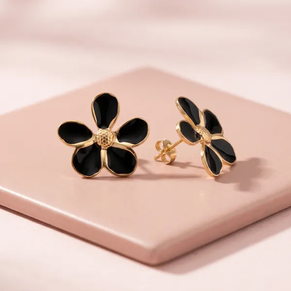 Black_Floral_Stud_Earrings_for_Women_|_Gold_Plated_Stainless_Steel_Flower_Earrings