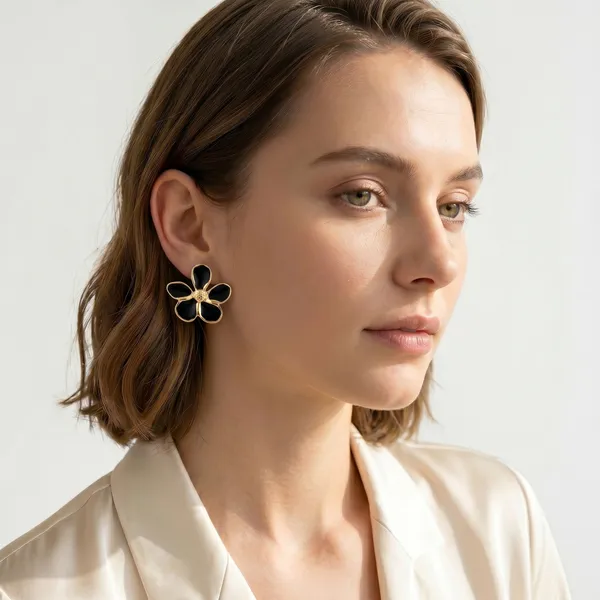 Black_Floral_Stud_Earrings_for_Women_|_Gold_Plated_Stainless_Steel_Flower_Earrings