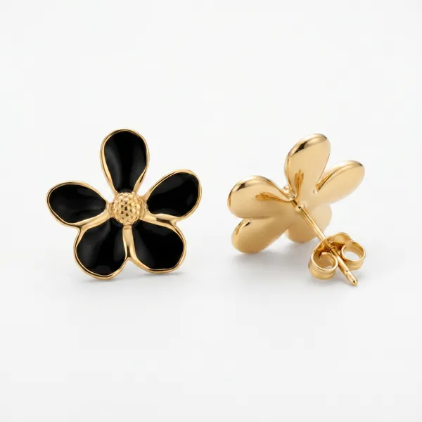 Black_Floral_Stud_Earrings_for_Women_|_Gold_Plated_Stainless_Steel_Flower_Earrings