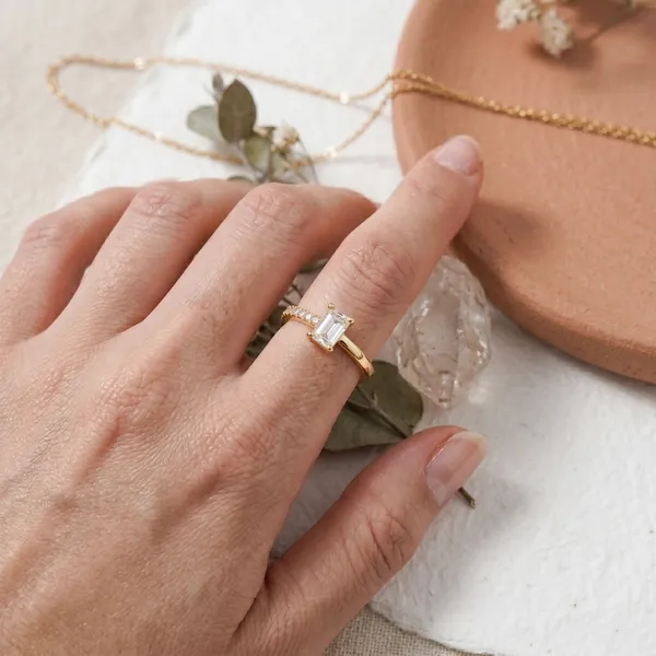 Gold_Plated_Emerald_Cut_Solitaire_Ring_for_Women_|_Minimal_Crystal_Engagement_Ring