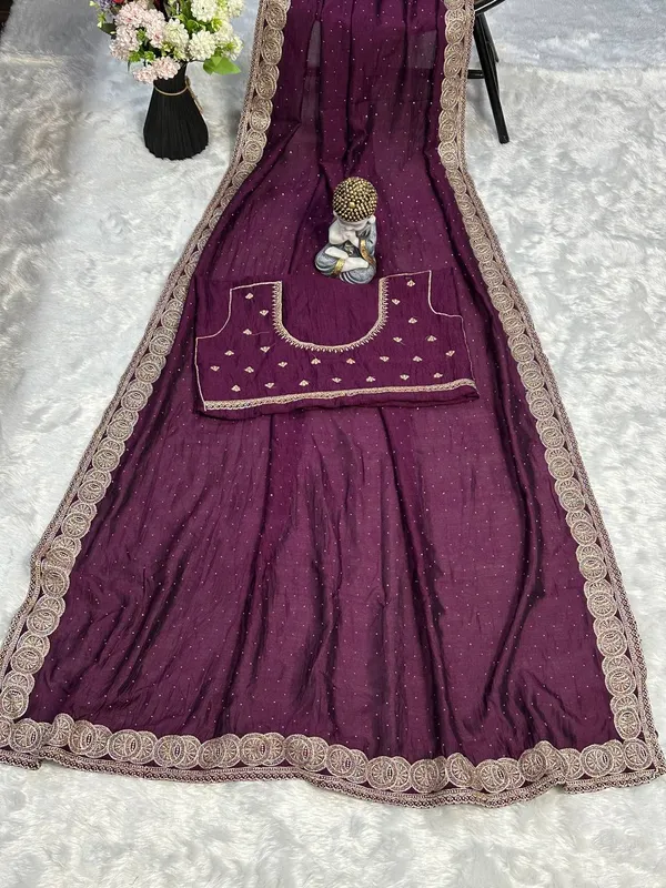 Wine_Vichitra_Silk_Saree_For_Women