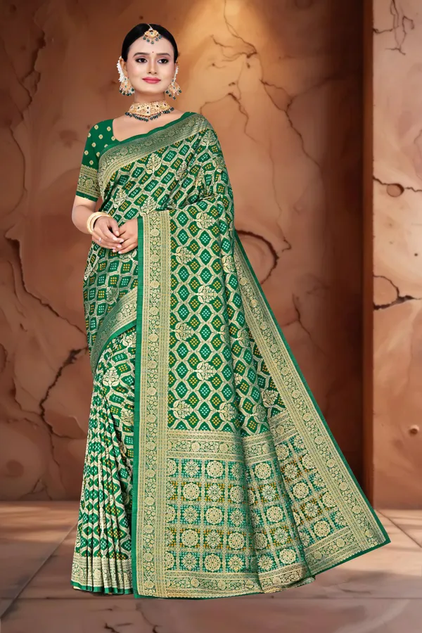 Women's_Banarasi_Art_Silk_Saree_–_GREEN_Festive_Wear_Saree_with_Multicolored_Woven_Floral_Border_and_Blouse_Piece