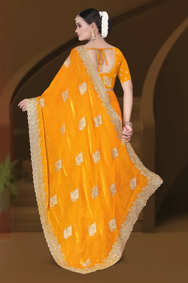 Women's_Emerald_YELLOW_Saree_–_Festive_Wear_Silk_Blend_Saree_with_Heavy_Silver_Zari_Embroidery_and_Blouse_Piece