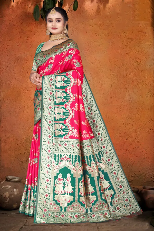 Women's_Banarasi_Art_Silk_Saree_–_dark_pink_Festive_Wear_Saree_with_Heavy_Woven_Golden_Zari_Pallu_and_Blouse_Piece
