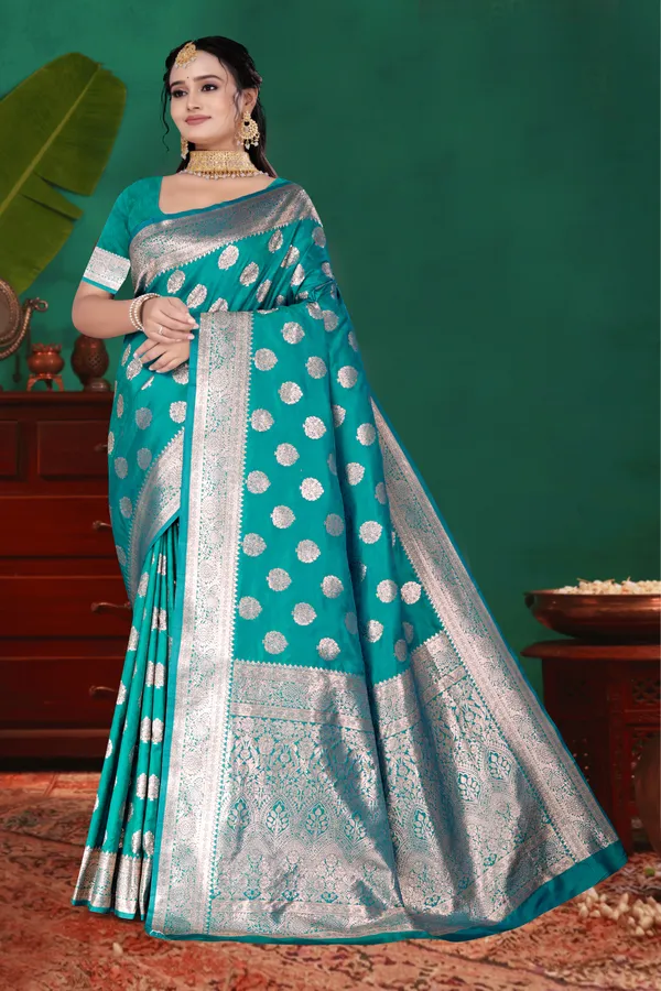 Women's_Banarasi_Art_Silk_Saree_–rama_green_Festive_Wear_Saree_with_Heavy_Woven_Golden_Zari_Border_and_Blouse_Piece
