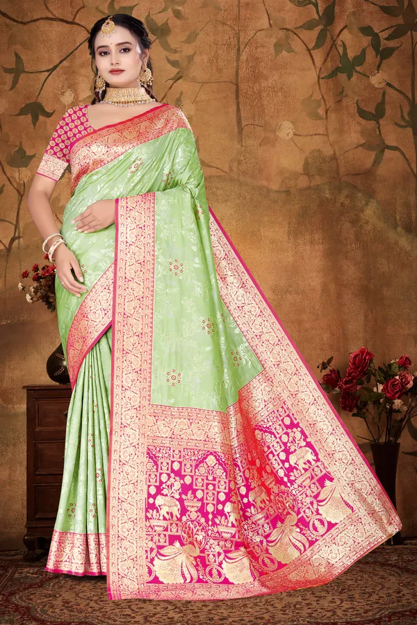 Women's_Banarasi_Art_Silk_Saree_–_pista_Festive_Wear_Saree_with_Heavy_Woven_Golden_Zari_Pallu_and_Blouse_Piece