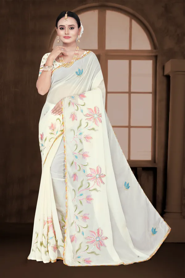 Women's_WHITE_Floral_Embroidered_Saree_–_Festive_Wear_Star_Georgette_Saree_with_Matching_Blouse_Piece