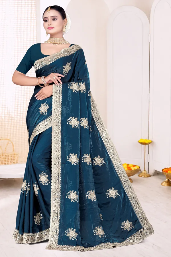 Women's_Peacock_Blue_Saree_–_Festive_Wear_Silk_Blend_Saree_with_Heavy_Zari_Embroidery_and_Blouse_Piece