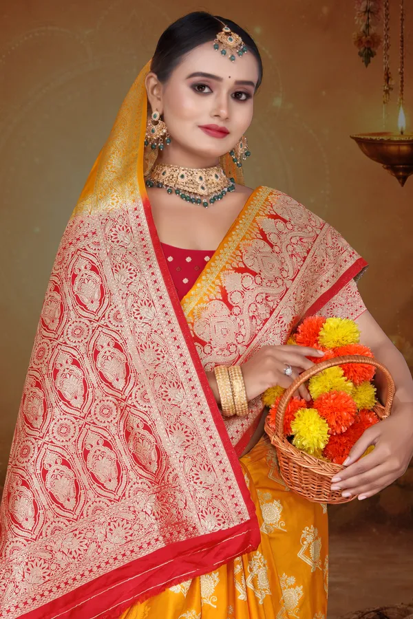 Women's_Banarasi_Art_Silk_Saree_–_Haldi_Yellow_&_Red_Festive_Wear_Saree_with_Rich_Golden_Zari_Border_and_Blouse_Piece
