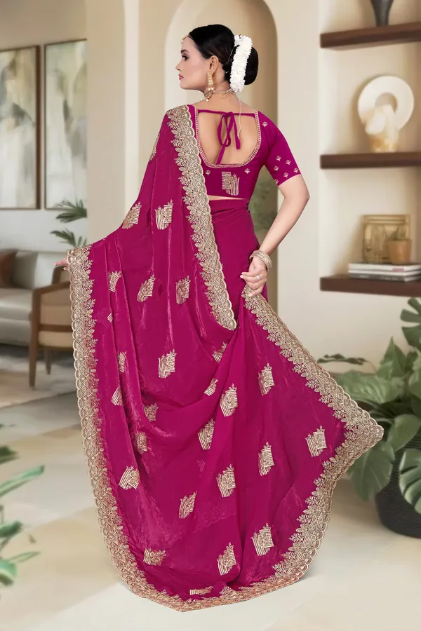 Women's_Emerald_PINK_Saree_–_Festive_Wear_Silk_Blend_Saree_with_Heavy_Silver_Zari_Embroidery_and_Blouse_Piece