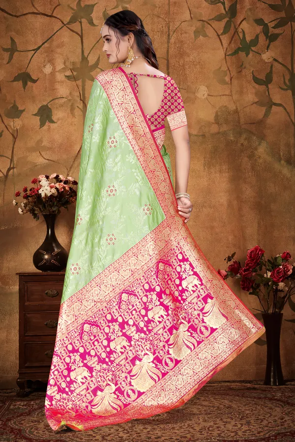 Women's_Banarasi_Art_Silk_Saree_–_pista_Festive_Wear_Saree_with_Heavy_Woven_Golden_Zari_Pallu_and_Blouse_Piece