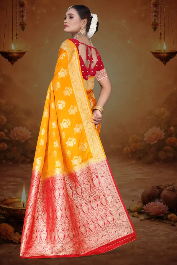 Women's_Banarasi_Art_Silk_Saree_–_Haldi_Yellow_&_Red_Festive_Wear_Saree_with_Rich_Golden_Zari_Border_and_Blouse_Piece