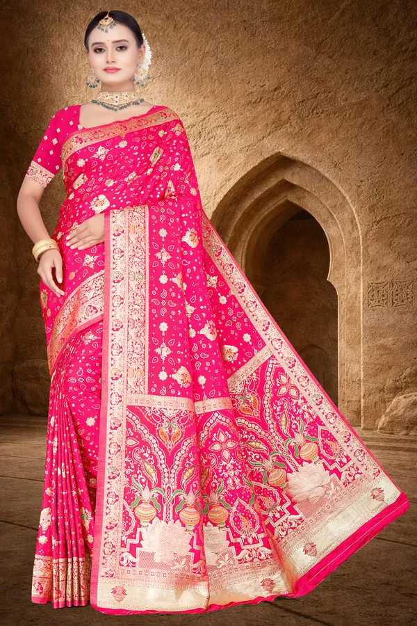 Women's_Banarasi_Silk_Saree_–_Hot_Pink_Festive_Wear_Saree_with_Heavy_Golden_Zari_Border_and_Blouse_Piece
