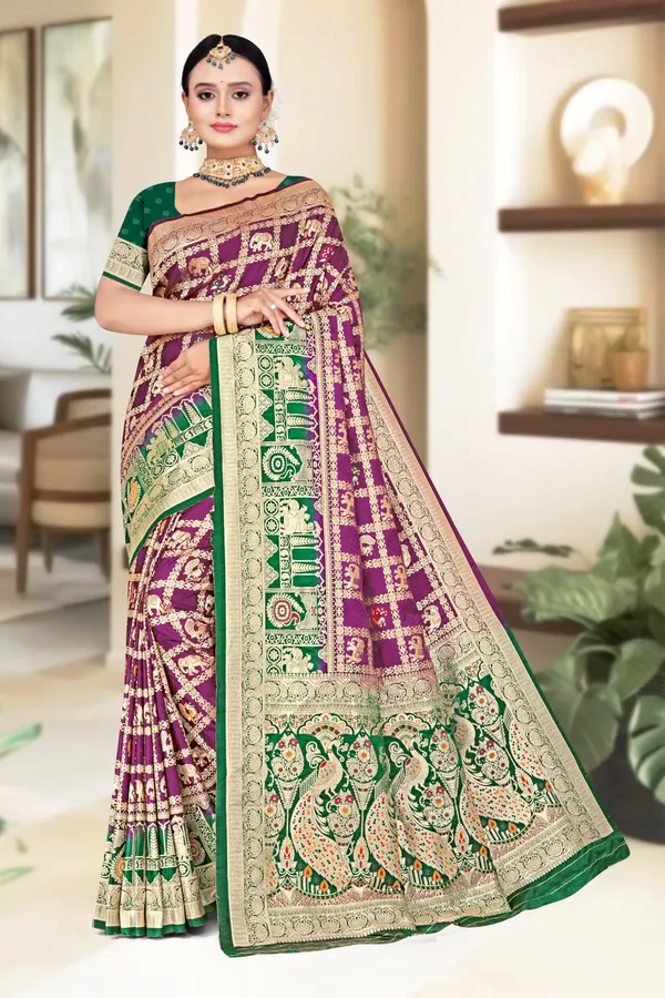 Women's_Banarasi_Art_Silk_Saree_–_Royal_Purple_&_Dark_Green_Festive_Wear_Saree_with_Heavy_Woven_Golden_Zari_Border_and_Blouse_Piece