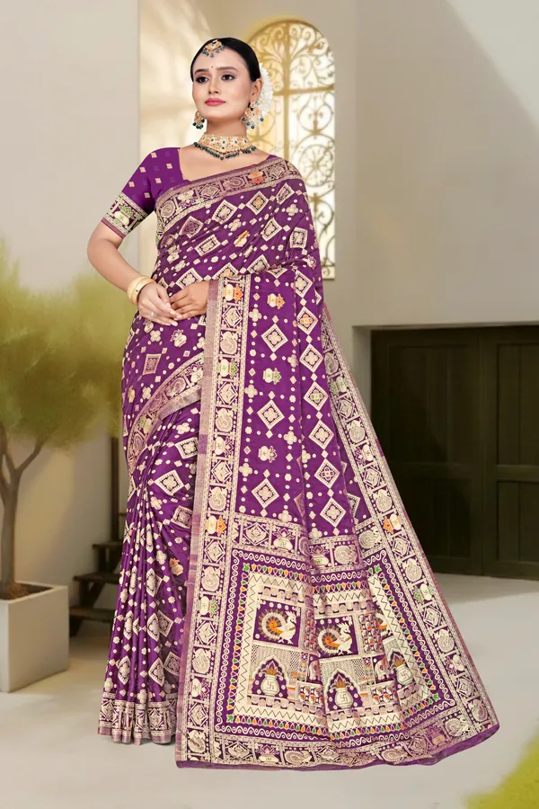 Women's_Banarasi_Art_Silk_Saree_–_Wine_Purple_Festive_Wear_Saree_with_Heavy_Woven_Golden_Zari_Border_and_Blouse_Piece