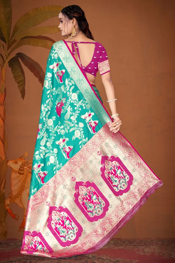 Women's_Banarasi_Art_Silk_Saree_–_rama_green_Festive_Wear_Saree_with_Heavy_Woven_Golden_Zari_Border_and_Blouse_Piece
