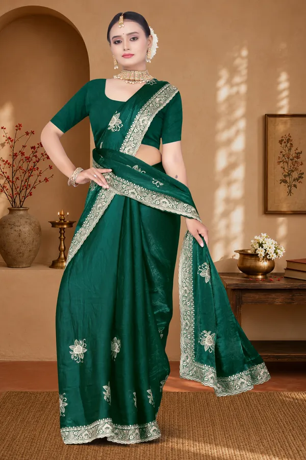 Women's_Emerald_Green_Saree_–_Festive_Wear_Silk_Blend_Saree_with_Heavy_Silver_Zari_Embroidery_and_Blouse_Piece