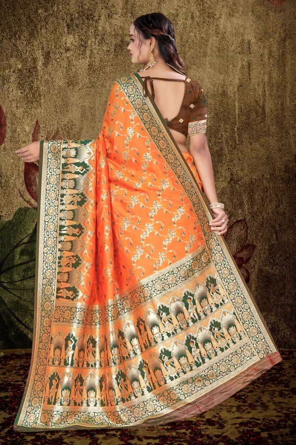Women's_Banarasi_Art_Silk_Saree_–_Bright_Orange_&_Mehndi_Green_Festive_Wear_Saree_with_Heavy_Woven_Golden_Zari_Border_and_Blouse_Piece