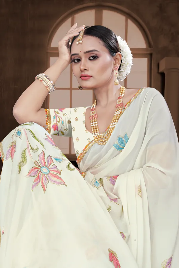 Women's_WHITE_Floral_Embroidered_Saree_–_Festive_Wear_Star_Georgette_Saree_with_Matching_Blouse_Piece