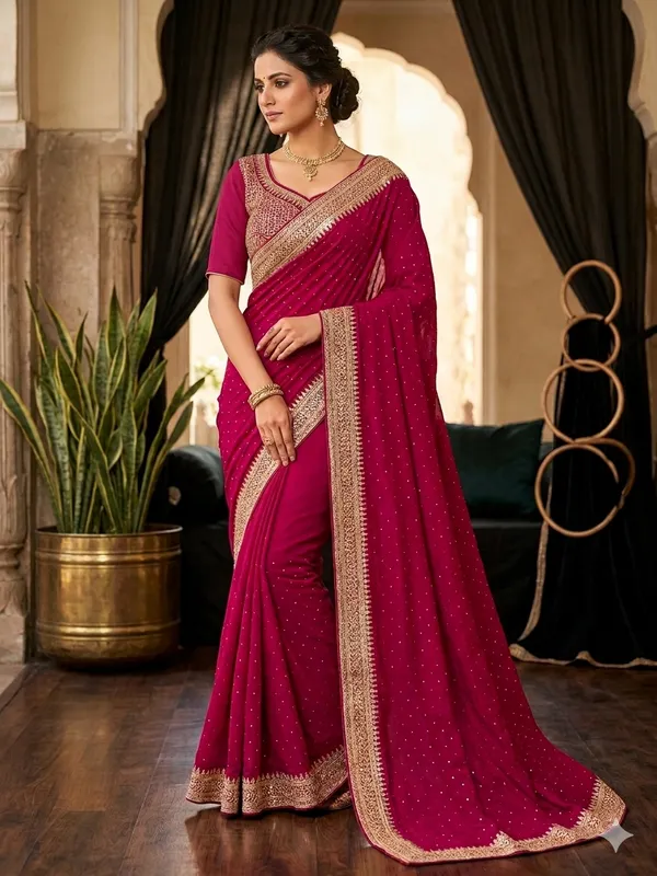 Pink_Vichitra_Silk_Saree_For_Women