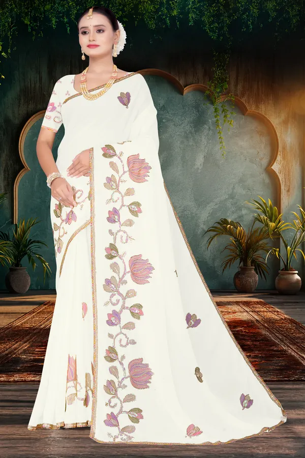 Women's_WHITE_Floral_Embroidered_Saree_–_Festive_Wear_Star_Georgette_Saree_with_Matching_Blouse_Piece