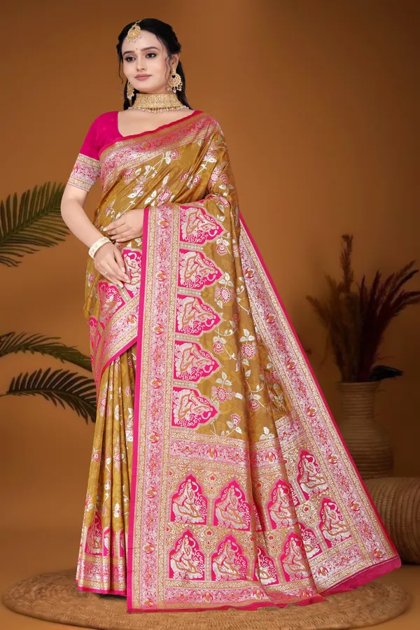 Women's_Banarasi_Art_Silk_Saree_–_Olive_Bronze_&_Hot_Pink_Festive_Wear_Saree_with_Heavy_Woven_Zari_Border_and_Blouse_Piece