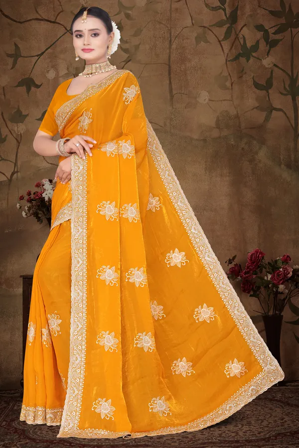 Women's_Haldi_Yellow_Saree_–_Festive_Wear_Silk_Blend_Saree_with_Heavy_Silver_Zari_Embroidery_and_Blouse_Piece