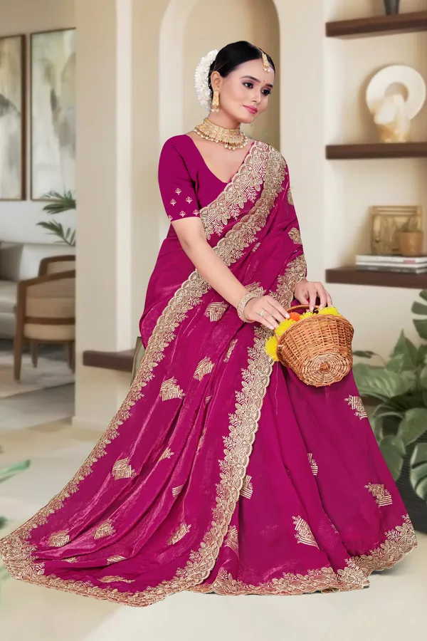 Women's_Emerald_PINK_Saree_–_Festive_Wear_Silk_Blend_Saree_with_Heavy_Silver_Zari_Embroidery_and_Blouse_Piece
