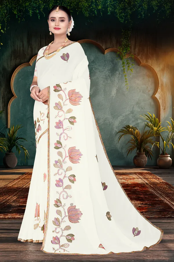 Women's_WHITE_Floral_Embroidered_Saree_–_Festive_Wear_Star_Georgette_Saree_with_Matching_Blouse_Piece