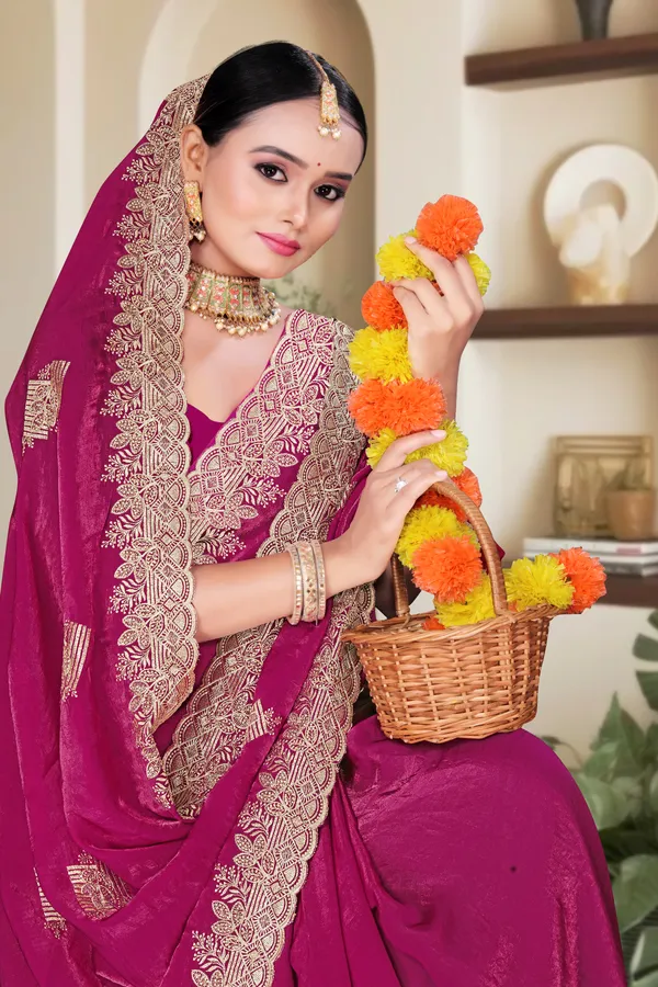 Women's_Emerald_PINK_Saree_–_Festive_Wear_Silk_Blend_Saree_with_Heavy_Silver_Zari_Embroidery_and_Blouse_Piece