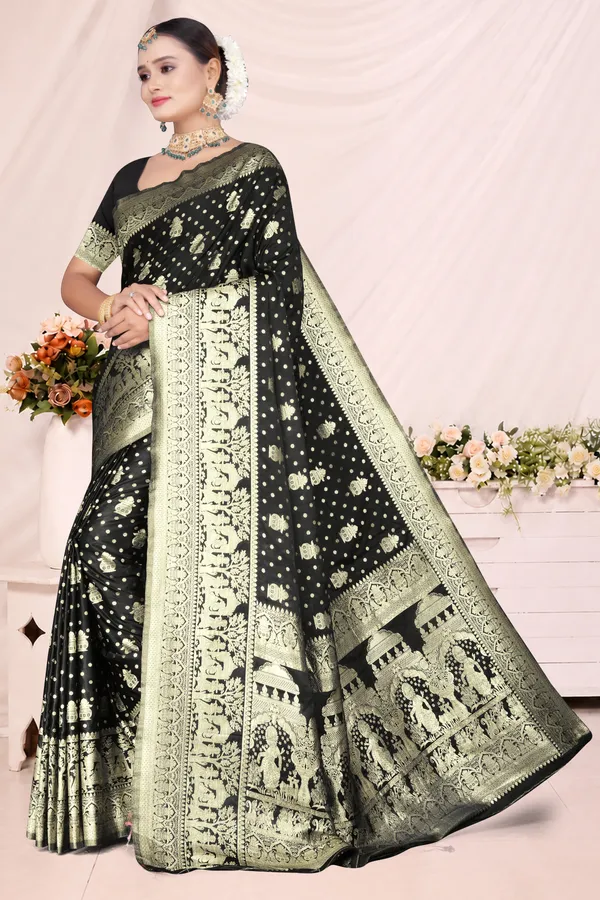 Women's_Banarasi_Art_Silk_Saree_–_Jet_Black_Festive_Wear_Saree_with_Rich_Golden_Zari_Border_and_Blouse_Piece