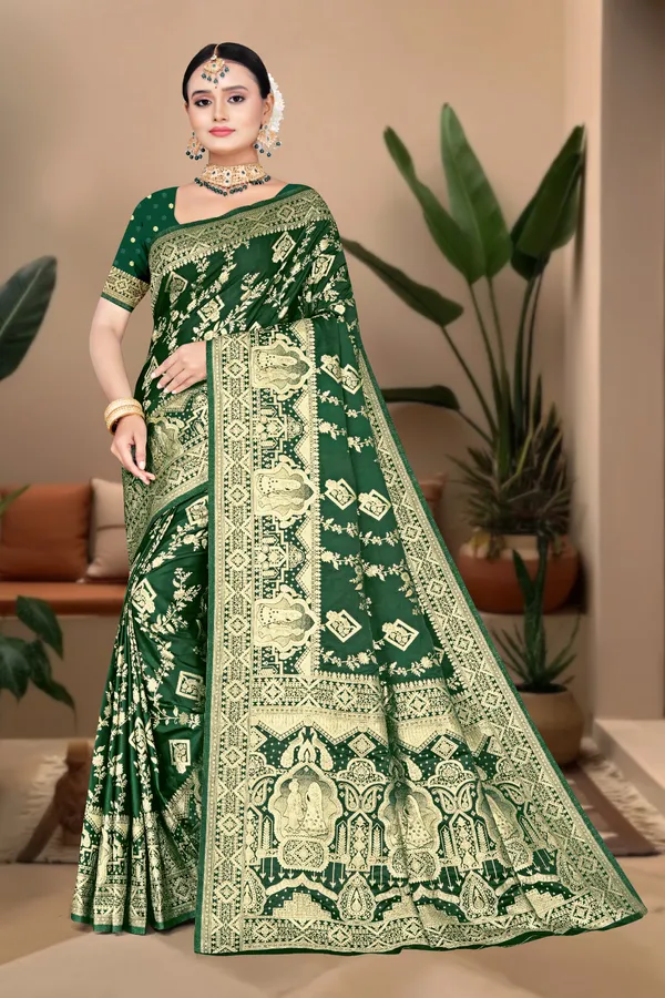Women's_Banarasi_Art_Silk_Saree_–_Dark_Emerald_Green_Festive_Wear_Saree_with_Rich_Golden_Zari_Border_and_Blouse_Piece