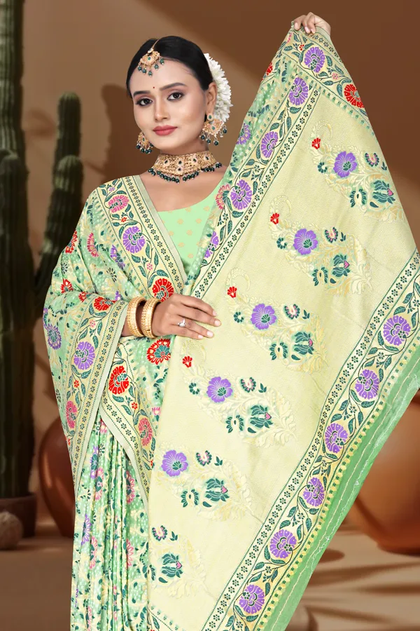 Women's_Banarasi_Art_Silk_Saree_–_Light_Pastel_Green_Festive_Wear_Saree_with_Multicolored_Floral_Border_and_Blouse_Piece