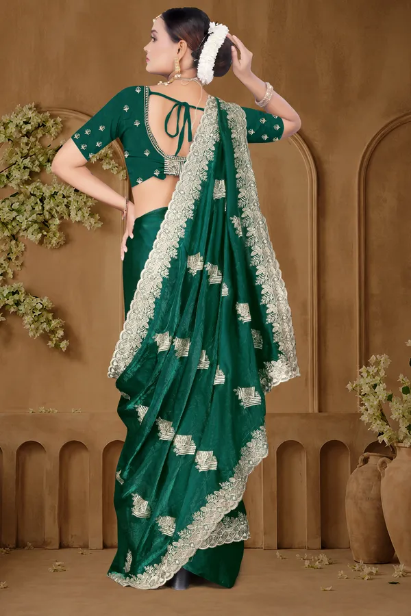 Women's_Emerald_GREEN_Saree_–_Festive_Wear_Silk_Blend_Saree_with_Heavy_Silver_Zari_Embroidery_and_Blouse_Piece