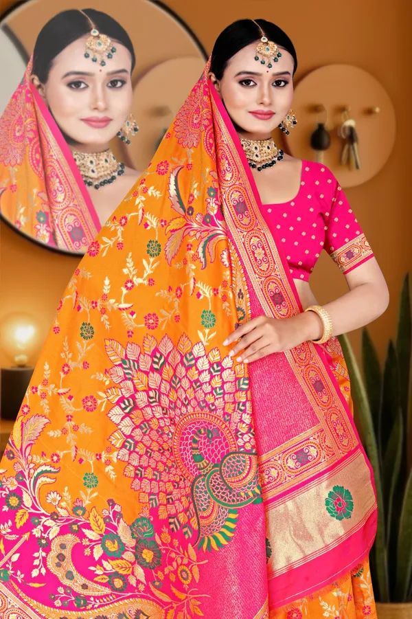 Women's_Banarasi_Art_Silk_Saree_–_ORANGE_PINK_Festive_Wear_Saree_with_Heavy_Zari_Border_and_Blouse_Piece