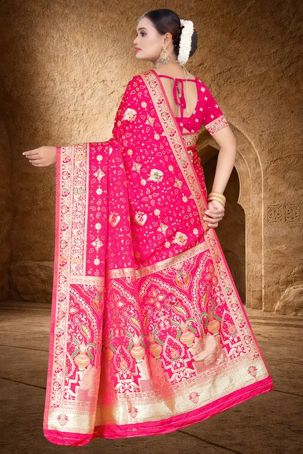 Women's_Banarasi_Silk_Saree_–_Hot_Pink_Festive_Wear_Saree_with_Heavy_Golden_Zari_Border_and_Blouse_Piece
