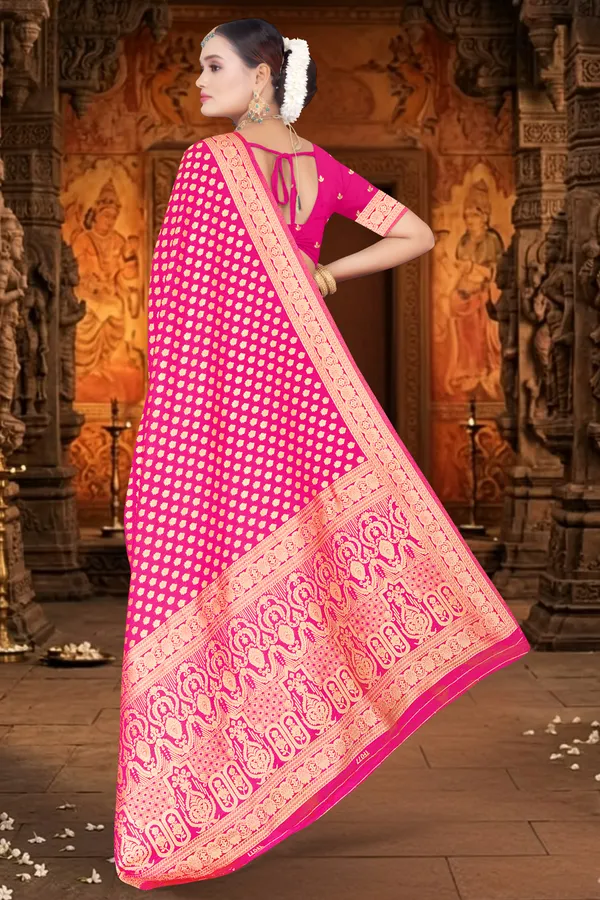 Premium_&_Descriptive:_Royal_Rani_Pink_Silk_Saree_with_Classic_All-Over_Golden_Zari_Buta_Work_and_Festive_Heritage_Pallu