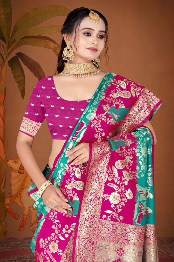 Women's_Banarasi_Art_Silk_Saree_–_rama_green_Festive_Wear_Saree_with_Heavy_Woven_Golden_Zari_Border_and_Blouse_Piece