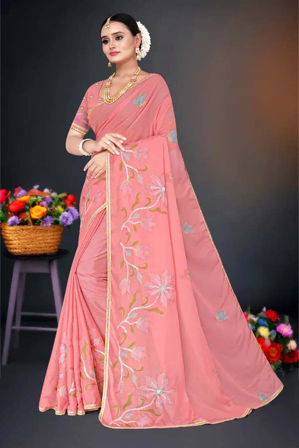 Women's_Peach_Floral_Embroidered_Saree_–_Festive_Wear_Star_Georgette_Saree_with_Matching_Blouse_Piece
