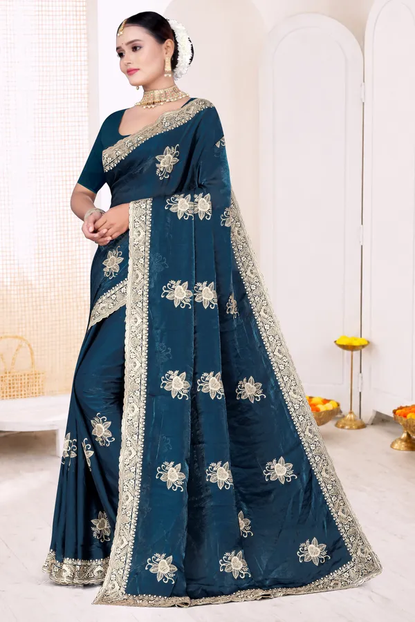 Women's_Peacock_Blue_Saree_–_Festive_Wear_Silk_Blend_Saree_with_Heavy_Zari_Embroidery_and_Blouse_Piece