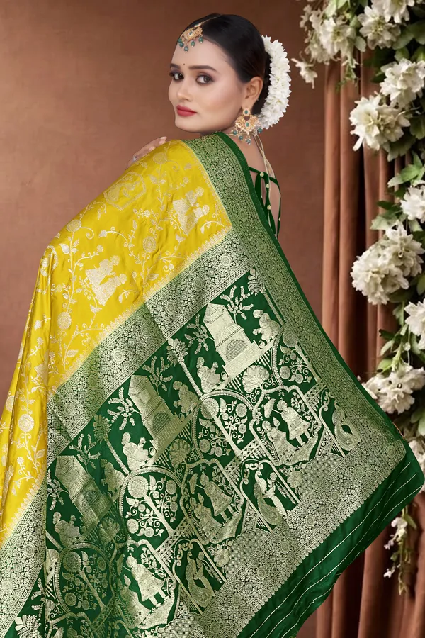 Women's_Banarasi_Art_Silk_Saree_–_Bright_Yellow_&_Dark_Green_Festive_Wear_Saree_with_Heavy_Woven_Zari_Border_and_Blouse_Piece