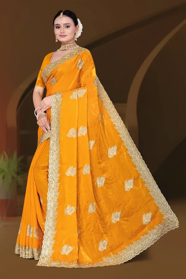 Women's_Emerald_YELLOW_Saree_–_Festive_Wear_Silk_Blend_Saree_with_Heavy_Silver_Zari_Embroidery_and_Blouse_Piece