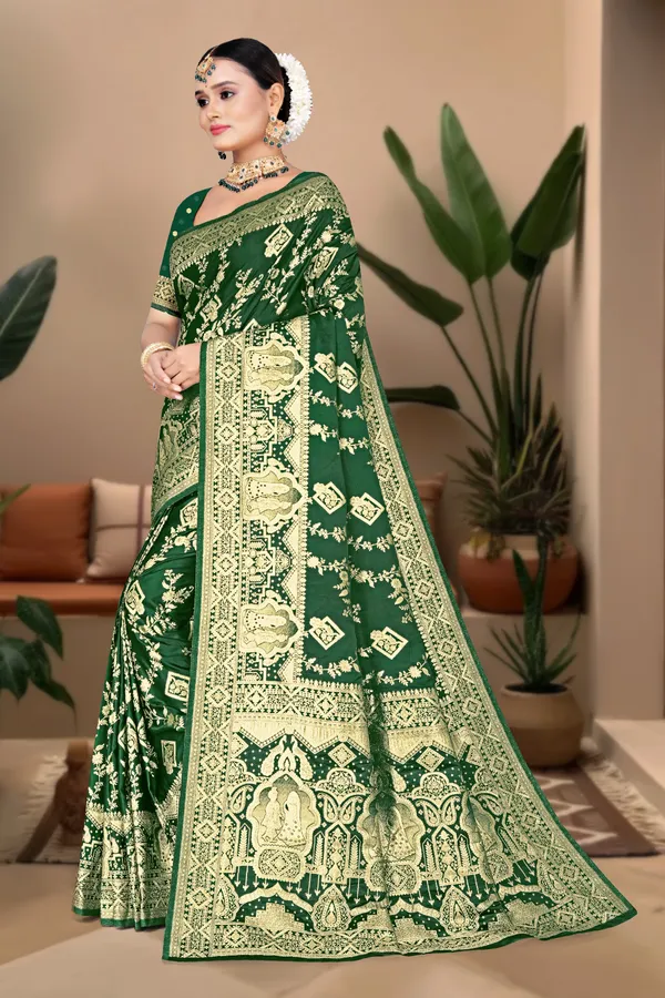 Women's_Banarasi_Art_Silk_Saree_–_Dark_Emerald_Green_Festive_Wear_Saree_with_Rich_Golden_Zari_Border_and_Blouse_Piece