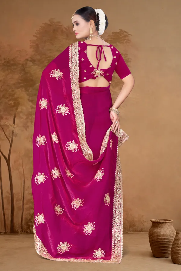 Women's_Emerald_PINK_Saree_–_Festive_Wear_Silk_Blend_Saree_with_Heavy_Silver_Zari_Embroidery_and_Blouse_Piece